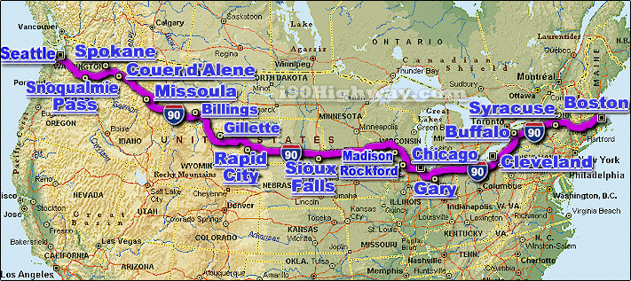 Mapa de ruta de la Interestatal 90